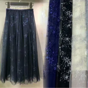 

Sequin Mesh Lace Fabric For Dress Skirt 2019 High quality Embroidered DIY Sewing Organza Net Star Lace Fabric 1Yard