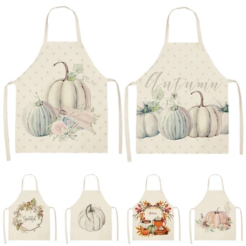 

1Pcs Orange Pumpkin Pattern Cleaning Art Aprons Home Cooking Kitchen Apron Cook Wear Cotton Linen Adult Bibs 53*65cm WQ0179