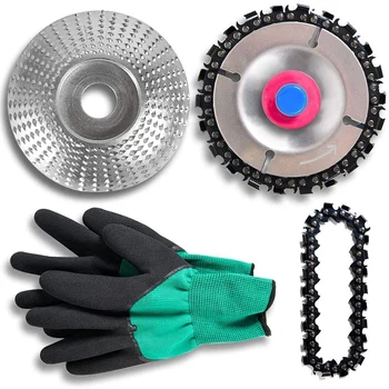 

Wood Carving Chain Disc ,Double Saw Teeth Shaper, Angle Grinder Attachments for Woodworking with Protective Gloves
