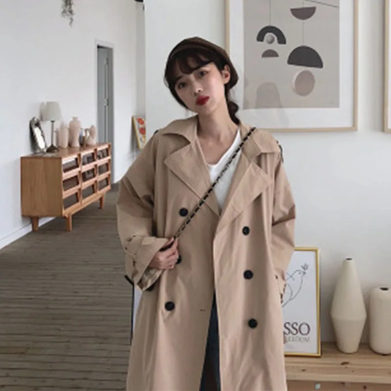 

Women 2019 Spring And Autumn Fashion Brand Korea Style Vintage Loose Long Trench Female Casual Khaki Red Trench Coat Cloth