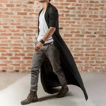 

Fashion Men Solid Color Long Sleeve Cardigan Open Front Trench Coat