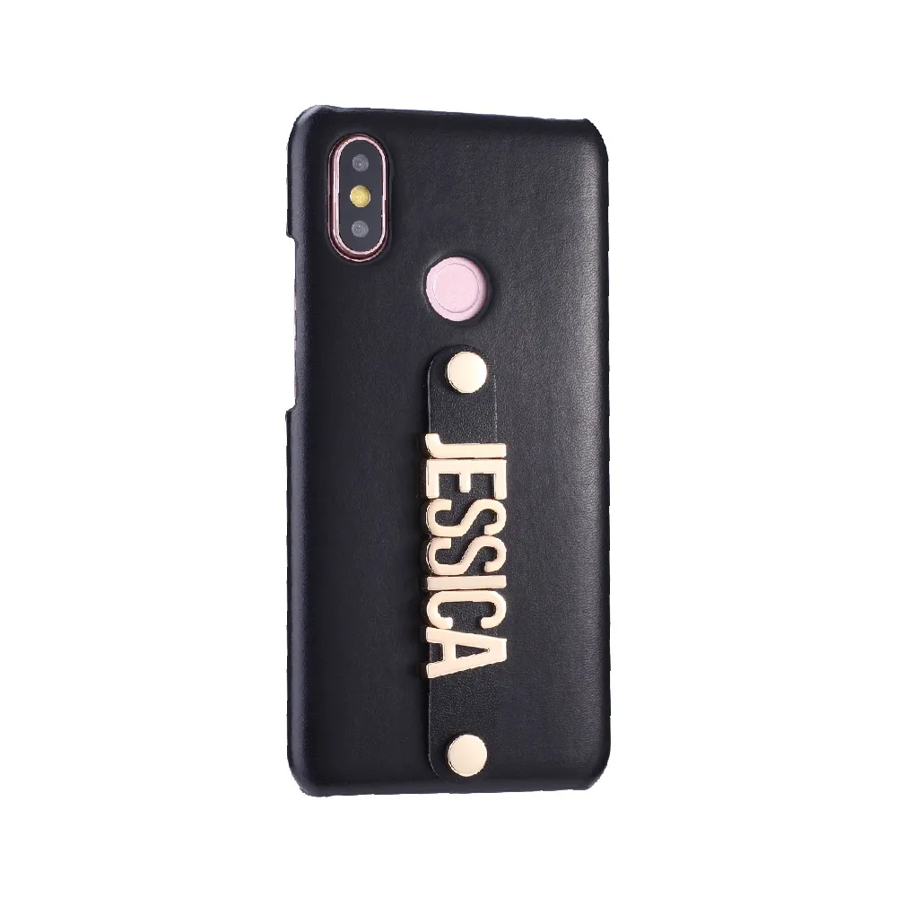 

For Huawei Honor Mate 10 20 P20 P30 Pro Lite P Smart 2019 Custom Leather Phone Case Holding Strap Gold Metal Name Funda Coque