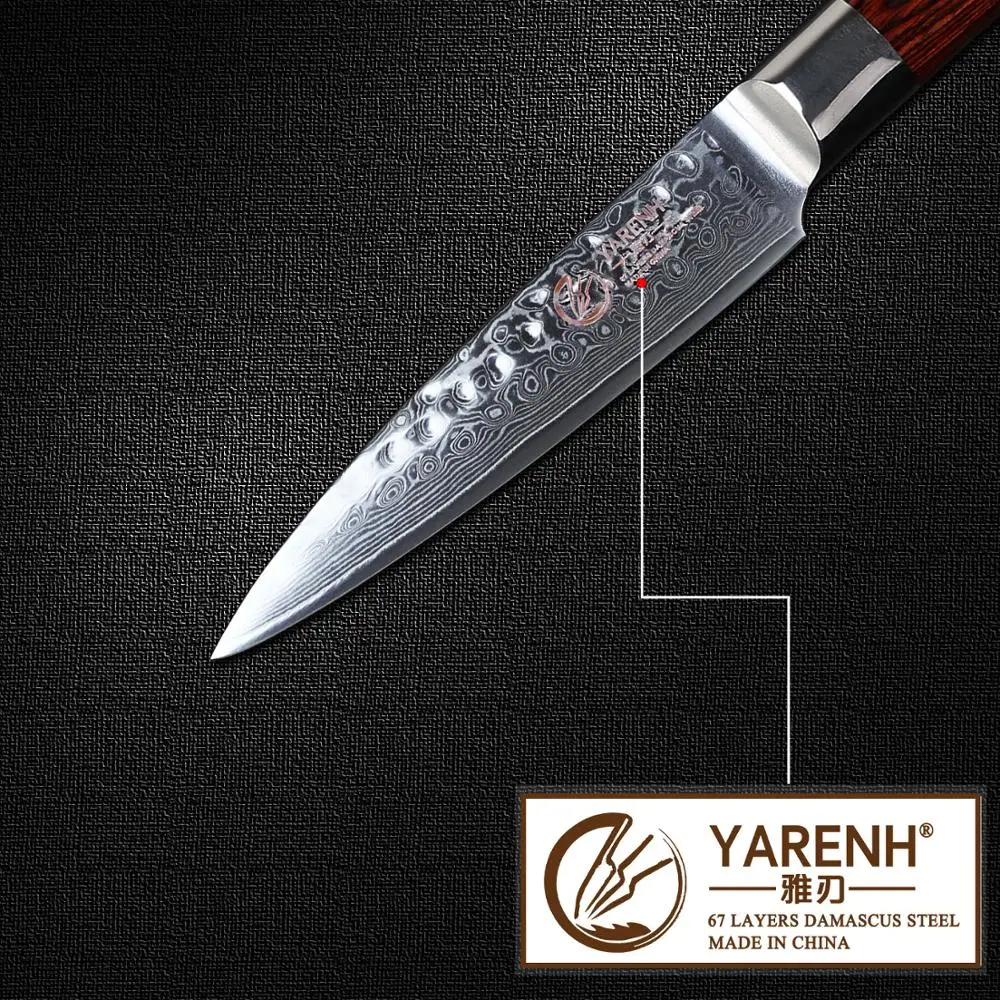 YARENH 3 &quotФруктовый Пилинг нож шеф повара 67 слоев дамасской стали кухонные ножи