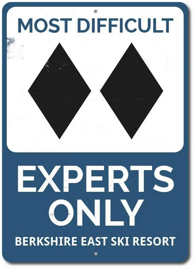 

Houseuse - 12x8 inch Double Black Diamond Experts Only Sign, Personalized Ski Location Name Metal Decor,Metal Wall Bar Pub Home