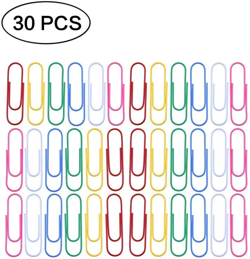 Lvcky 30Pcs Plastic Coated Paperclips Coloured Paper Clips Large 100mm for Office Supplies Assorted Colors | Дом и сад