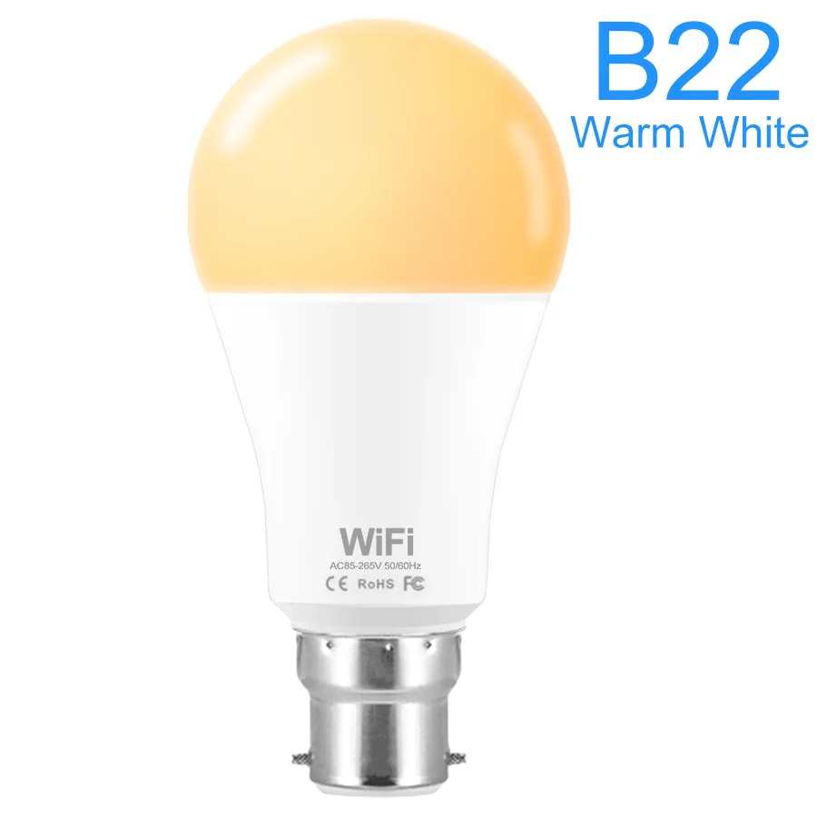B22 Warm White Умный дом светодиодный лампы 110V 220V Wi-Fi, светодиодный потолочный светильник 15W лампа светодиодный E27 B22 Затемнения Смарт работает с Amazon Alexa и Google Home - Испускаемый цвет: B22 Warm White