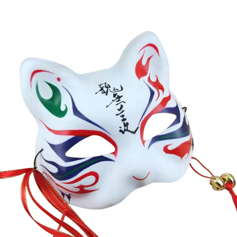 ПВХ лисица маска японский демон китсун Хэллоуин Косплей Полный Лицо Маска ручная роспись маскарадный мяч маска с кистями и колокольчиками - Цвет: B1