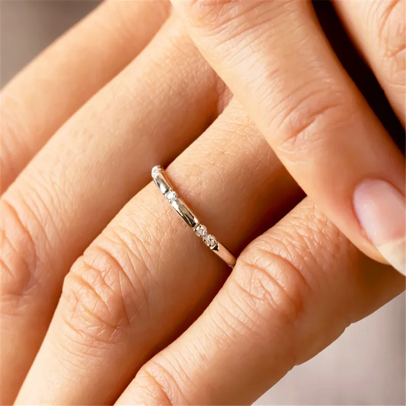Creative Rose Gold Silver Color Knuckle Ring Simple Female Small White Zircon Ring Fashion Wedding Engagement Rings For Women