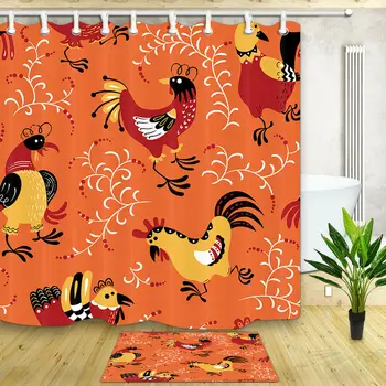 

Cute cartoon cock Curtain Shower Bathroom Waterproof Fabric 12Hooks