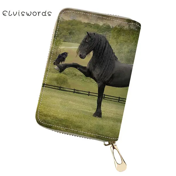 CDWX3694Z5 ELVISWORDS Милые ПУ Визитницы с рисунком лошадей для девочек, сумки-кошельки для денег Kawaii Animal Lady Mini Cluth Card кошельки - Цвет: CDWX3694Z5