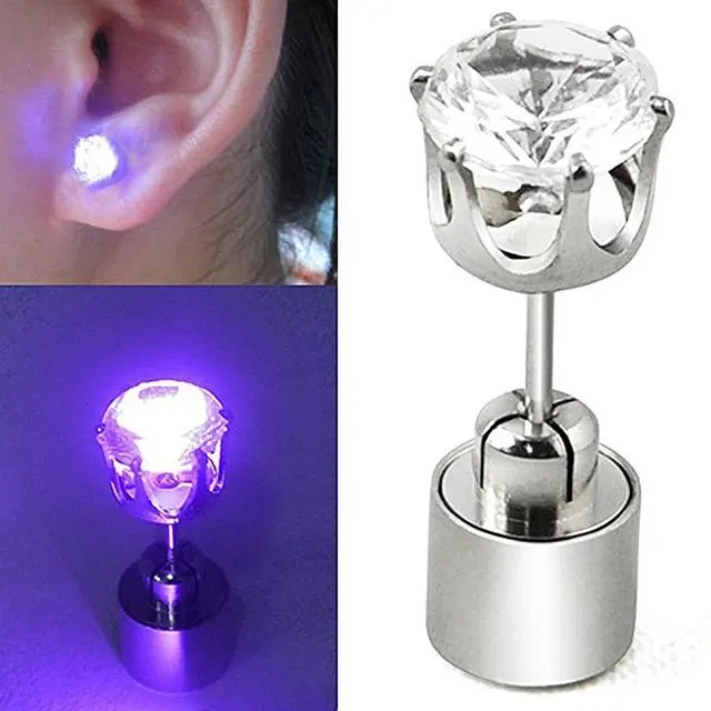 1pair Charm LED Earring Light Up Crown Glowing Crystal Ear Drop Stud Jewelry Dance Party Accessories Supplies Gift |