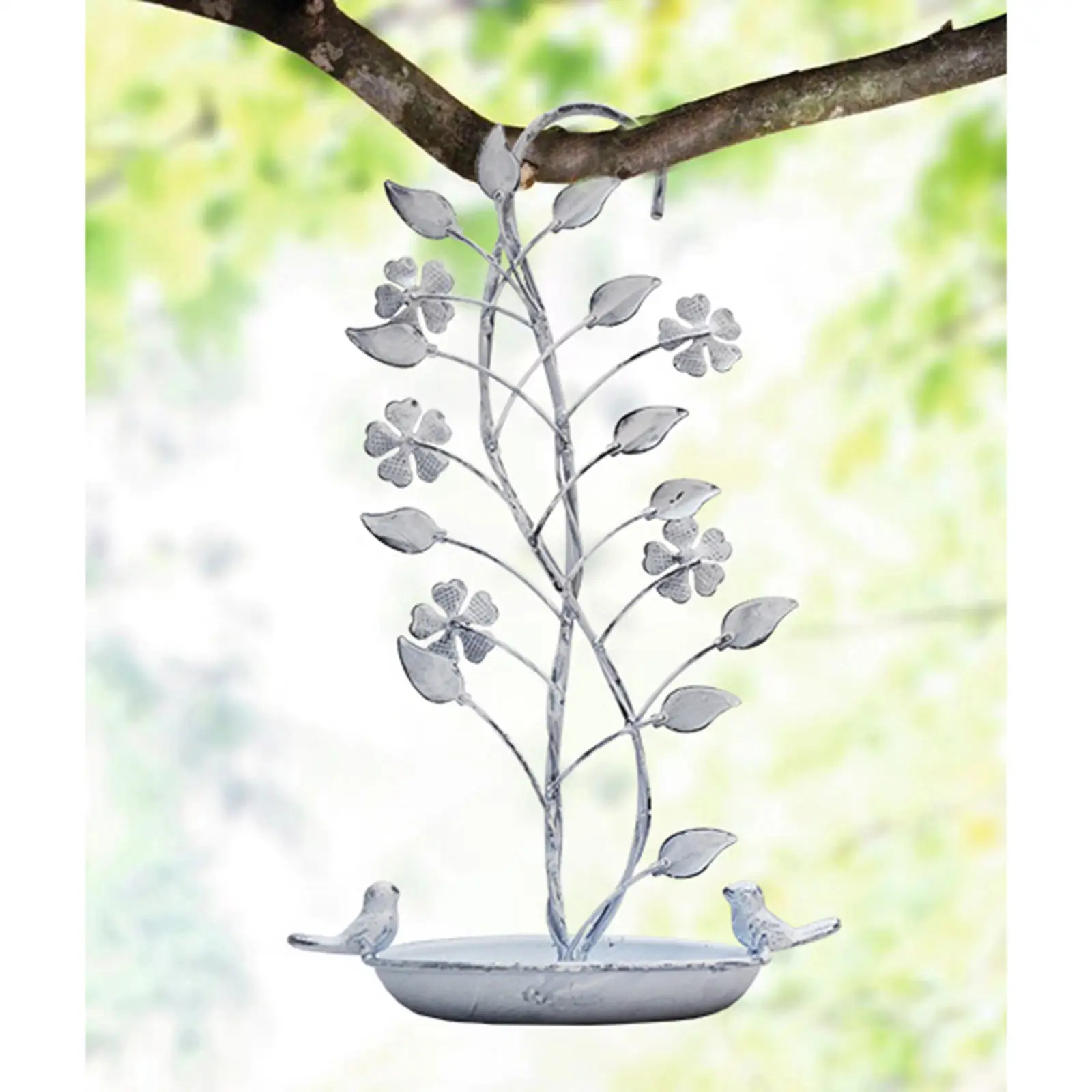 Retro Iron Plant Shape Hummingbird Bird Feeder Tray Hanging Decor White |