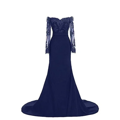 Robe pour mariage invit femme, новинка, v-образный вырез, кружево, длинный рукав, Сексуальная Русалка, Бургундия, Африканское платье подружки невесты, длинное платье, fille d'honne - Цвет: Navy blue