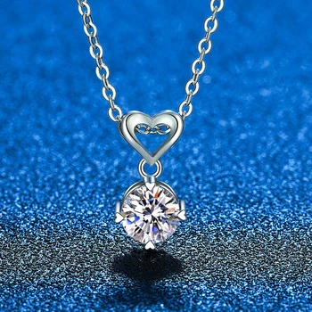 14K White Gold VVS1 Moissanite Necklace Women 925 Sterling Silver Heart Pendant Round Brilliant Diamonds Necklace Fine Jewelry