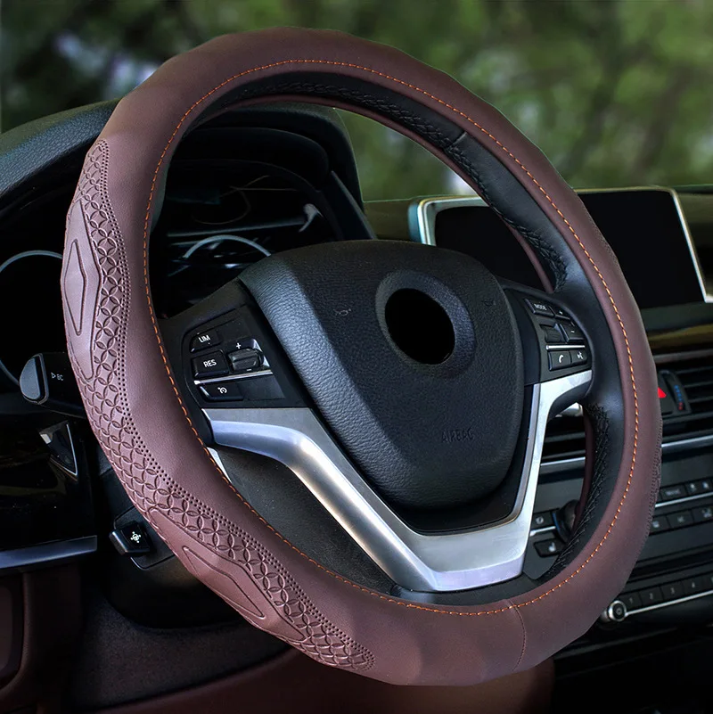Спроектированный чехол для рулевого колеса автомобиля с тиснением из микрофибры, кожаный защитный чехол для колеса, аксессуары для массажа для спорта