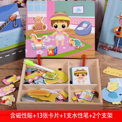 Early Education Magnetic Puzzle Cognitive Pairing Beneficial Intelligence Magnetic Paste Face Features Wooden Toys 10