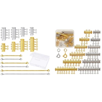 

2 Set Slide Locks Tube Clasps with Open Jump Rings and Spring Ring Clasps, a & B