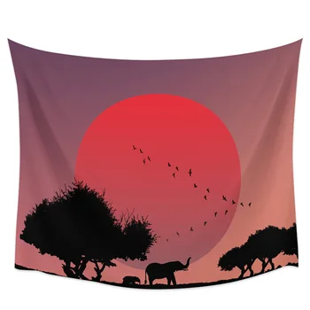 

Sunset Elephant Mother And Child Trees Silhouette Wall Tapestry Cover Beach Towel Picnic Yoga Mat Home Decoration