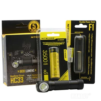 

2020 Wholesale NITECORE HC33 + F1 Power Bank Charger +18650 Battery Headlight Waterproof Outdoor Camping Search 1800LMs Headlamp