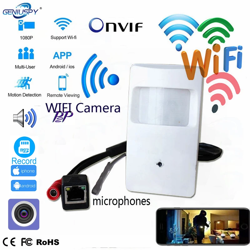 Detector de Movimento sem Fio p Mini Câmera ip Wifi Secreta hd Pir Estilo Cartão sd P2p Segurança 5mp 3mp 2mp 1.3mp 720