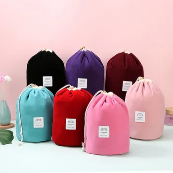 

Flannel cylinder drawstring convenient Cosmetic Bag Travel storage bag cosmetic storage bag