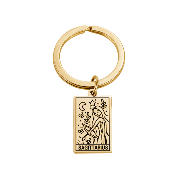 Zodiac 12 Constellation Keychain Women Men Leo Gemini Aries Cancer Pisces Virgo Keyring Stainless Steel Jewelry Gift
