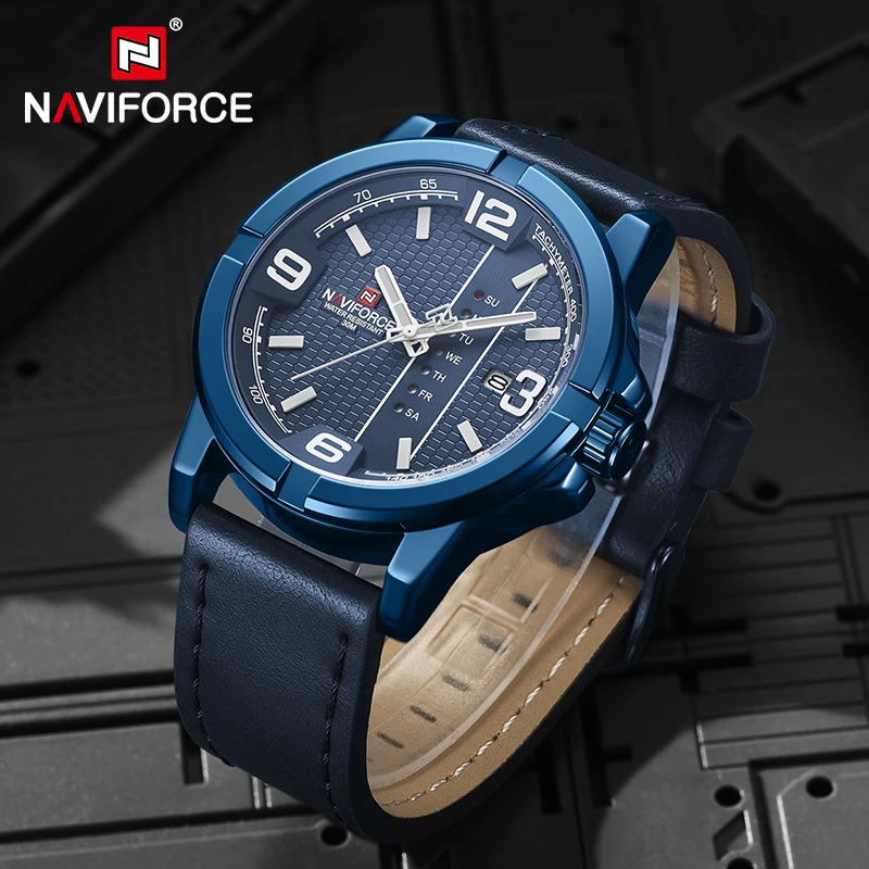 NAVIFORCE, оригинальные мужские часы, повседневные, кожаный ремешок, военные, кварцевые наручные часы, дата, водонепроницаемые часы, мужские, Relogio Masculino