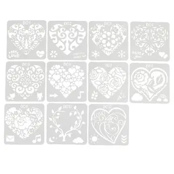 

12Pcs Flower Heart Drawing Molds Plastic Children Painting Stencils