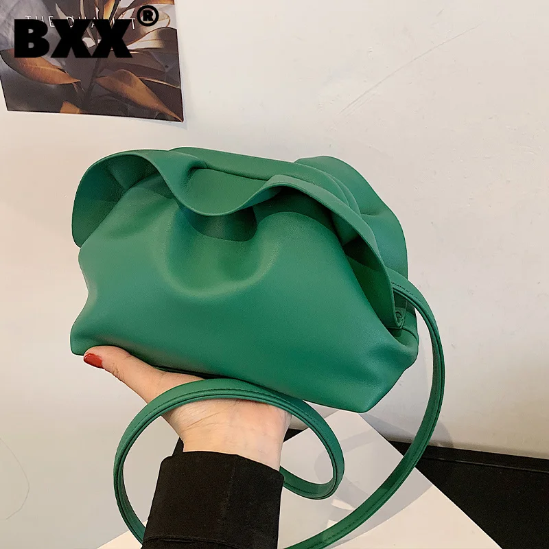 [BXX] PU кожаные плиссированные сумки через плечо с облаками для женщин летняя