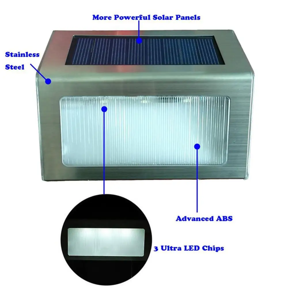 Stainless Steel 2LED Solar Light Waterproof Outdoor Solar Power Garden Light Energy Saving Courtyard Pathway Solar Led Wall Lamp