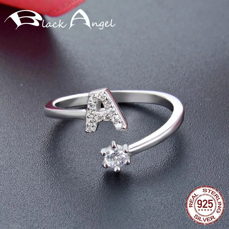 

925 Sterling Silver Alphabet A-Z Finger Ring for Women Fashion Statement White Zircon Open Rings Fine Jewelry