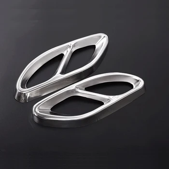 

For Benz New Class E C Class GLC Class A B Silver Car Stainless Steel Rear Dual Exhaust End Pipe Tip Sticker Cover Trim