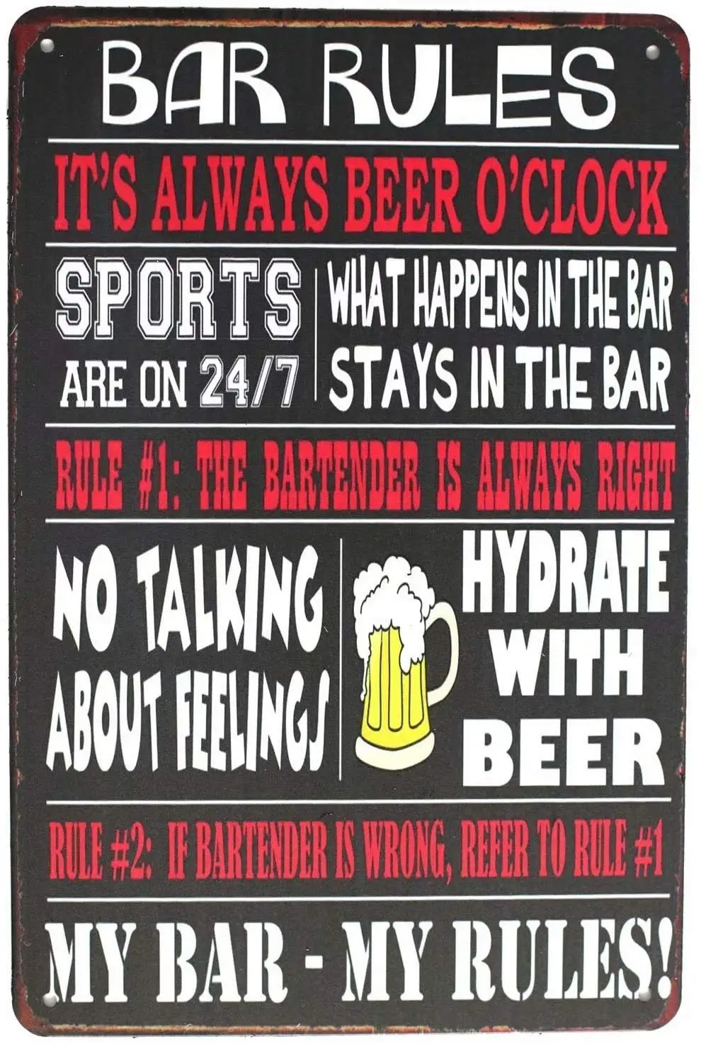 Tin Sign Bar Rules Bar Club Cafe Restaurant Family Lounge Vacation