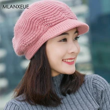 Однотонный вязаный берет из кроличьей шерсти, Женская Корейская утолщенная теплая кашемировая шапка, женские модные осенне-зимние шляпы матроса, Мягкие Шапки