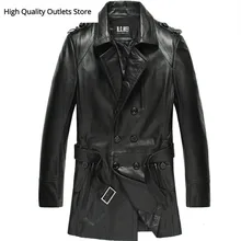 Мужская верхняя одежда из воловьей кожи средней длины, мужской тонкий Тренч из натуральной кожи 12-1011