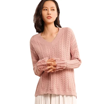 

Women Sweaters And Pullovers Winter Pullovers Knitted Twist Soft Side Split V-neck Long Sleeve 2019 Fashion Autumn Sweater Tops