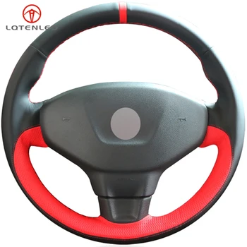 

LQTENLEO Black Red Genuine Leather DIY Hand-stitched Car Steering Wheel Cover For Peugeot 301 2014-2019