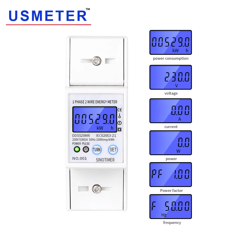 DDS529MR однофазный 2P цифровой ЖК-измеритель мощности DIN Многофункциональный измеритель мощности Modbus измеритель энергии модуль с RS485 5(80) A
