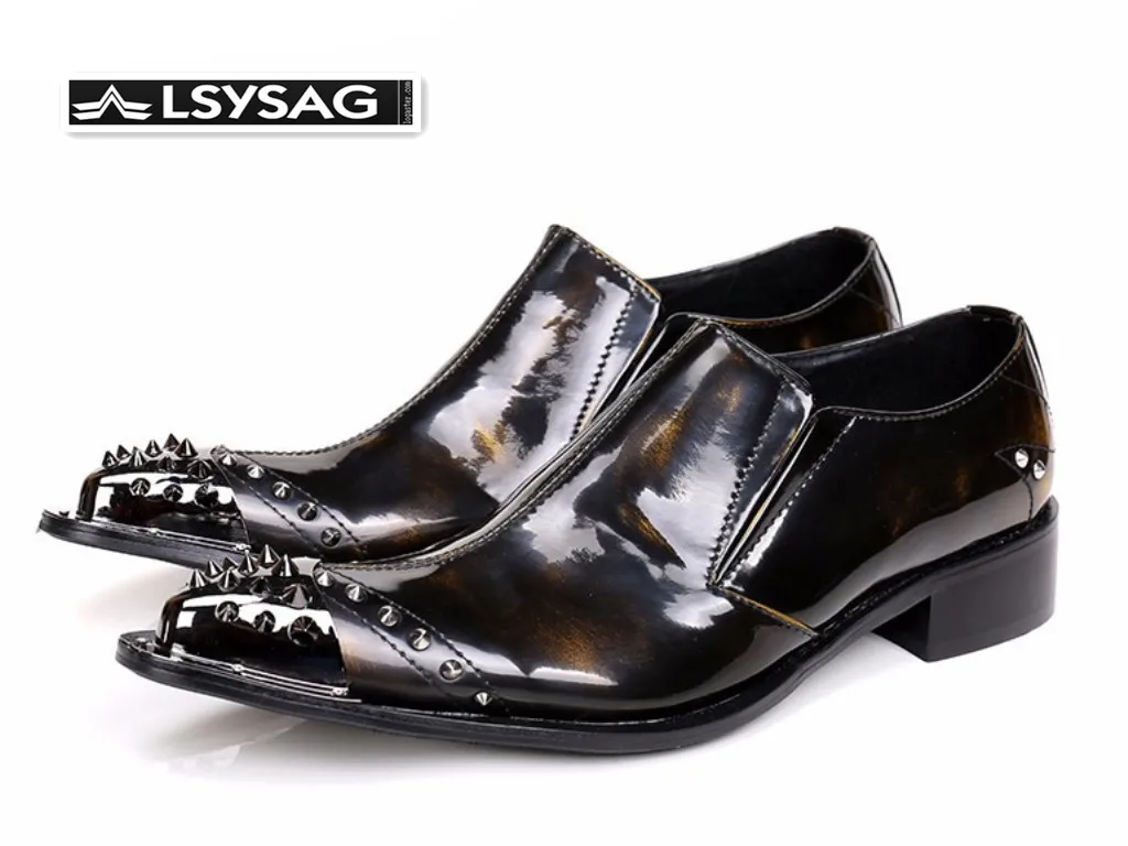 

New Designer Business Men Genuine Leather Shoes Rivets Pointed Toe Men Formal Shoes Wedding Oxford Shoes Big Size