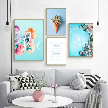 

Blue Rose Love Quote Posters And Prints Flower Wall Art Work Canvas Minimalist Pictures Nordic Home Decoration Paintings