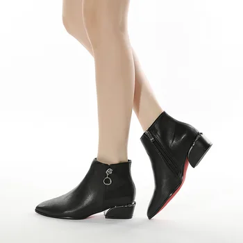 

Nouc Chelsea Boots Pointed Toe Ankle Short Boots Woman High Thick Heels Martin Boots Brand British Style Shoes