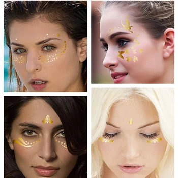 

3D Gold Face Temporary Tattoo Sexy Makeup Party Glitter Fake Tattoo for Woman Face Stickers Eye Decal Temporary Tattoo Stickers