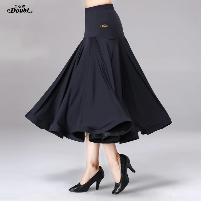 Doubl Elastic National Standard Ballroom Skirts New Modern Long Waltz Skirt Show Expansion Black very full Ice silk fabrics