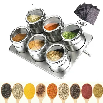 

Magnetic Spice Jars with Spice Rack 304 Stainless Steel Spice Tins Spice Storage Jar Tins Pepper Seasoning Shakers Jars