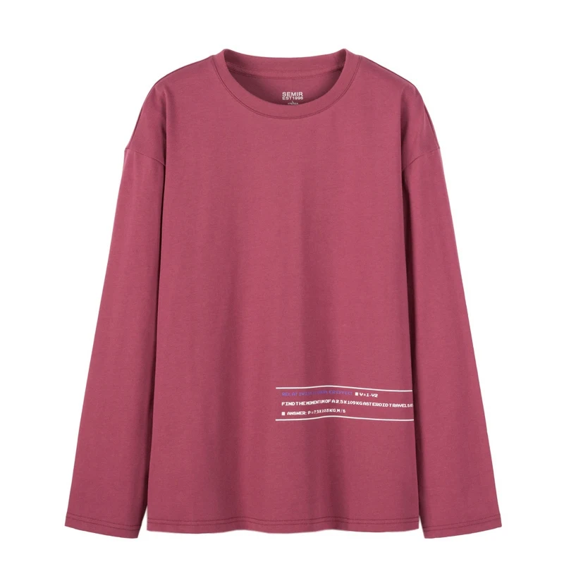 Мужская футболка SEMIR, осень, новая, длинный рукав, футболка, мужская, Корейская версия, круглый вырез, принт, хлопок, футболка - Цвет: red