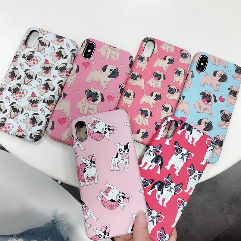 

Phone Case Soft Cute Cartoon Dog Cover for iPhone 6 6S 7 8 Plus X XS Coque Capa Pug Pattern Case Cute Animal 6S Shell Capa Coque