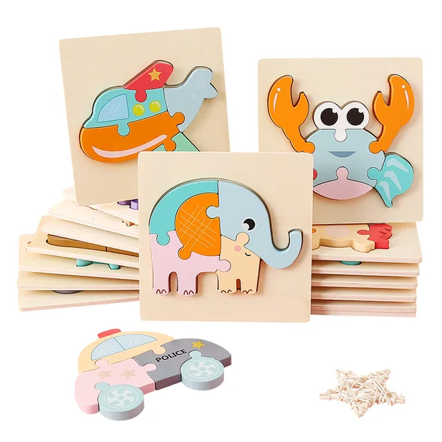 Animal Wooden Puzzle 3D Double-sided Strip Puzzles For Kids Montessori Educational Wooden Toys Tell Story Wooden Jigsaw Puzzle 6