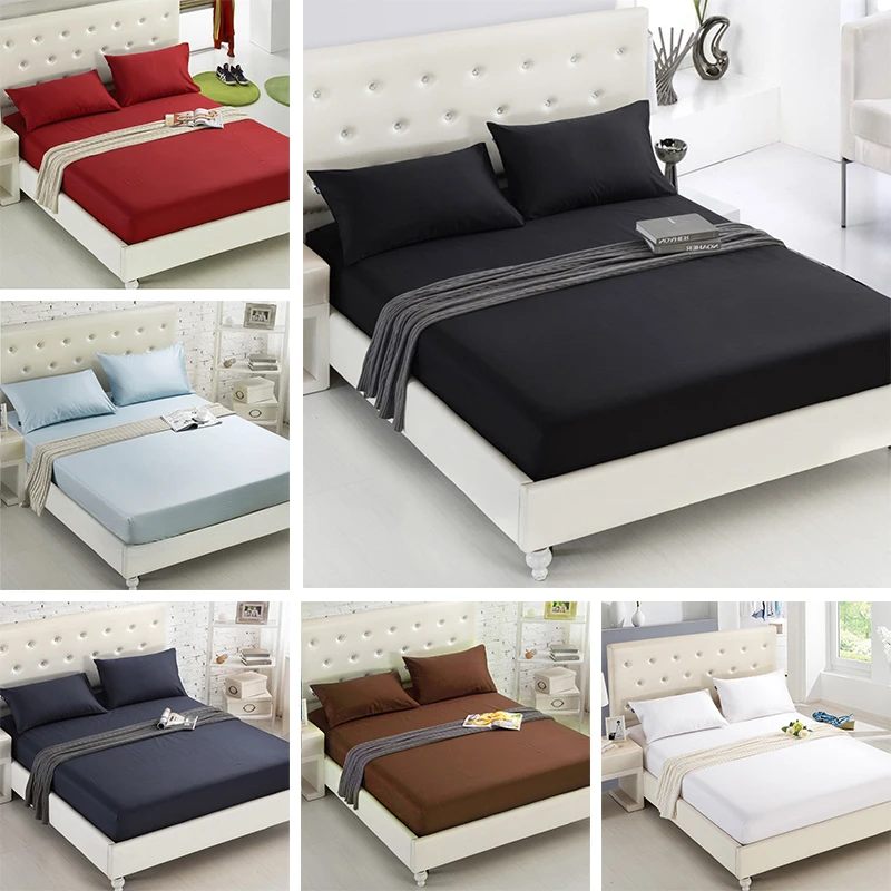 Fitted Sheet Mattress Cover Solid Color Sanding Bedding Linens Bed Sheets With Elastic Band Double Queen