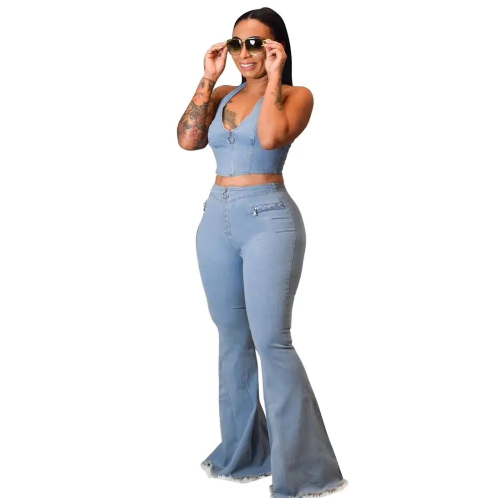 Washed Flare Jeans Sets 