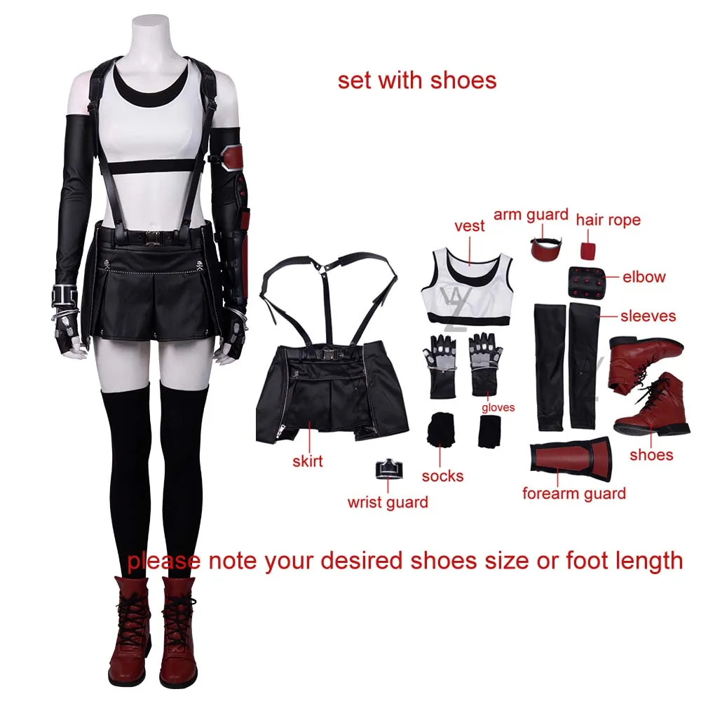 set with shoes Пикантные костюмы на Хэллоуин для женщин последняя фантазия VII тифа Локхарт косплей костюм супер короткая кожаная юбка комплект с обувью - Цвет: set with shoes